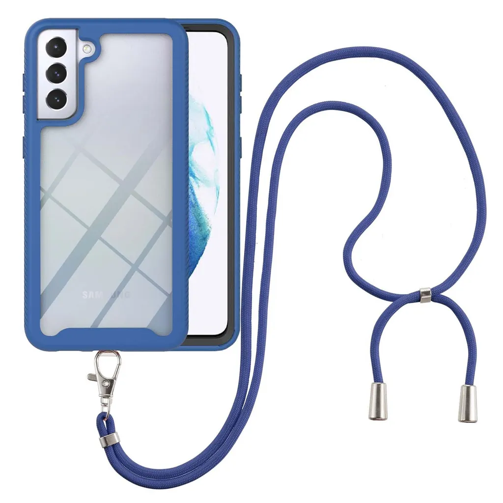 Custodia Samsung S21 con Cordino Blu - Cover TPU Trasparente Antiurto