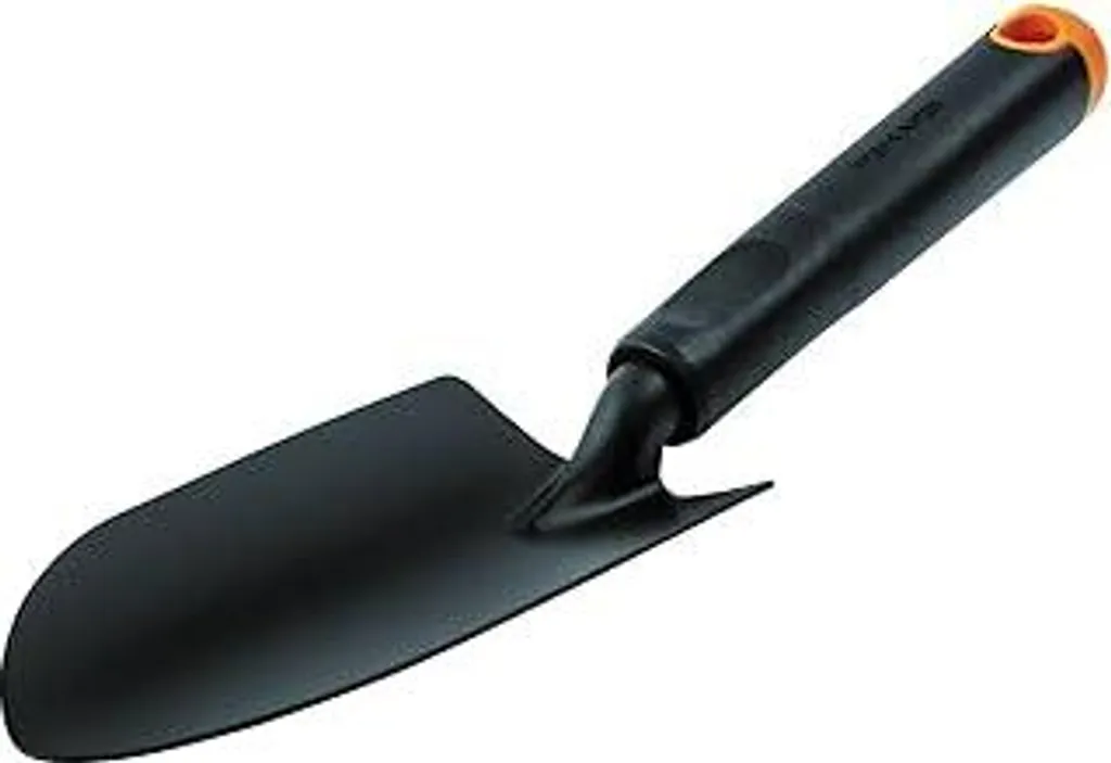 Fiskars Paletta da giardinaggio, per terreni duri, lunghezza 30 cm, testa in acciaio resistente/manico in plastica, nero/arancione, Ergo, 1027017