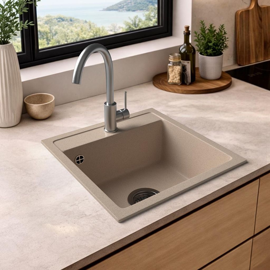 LINDBERGH Granitspüle Beige "LUX22" inkl. Siphon Küchenspüle Einbauspüle KÜCHE Spüle
