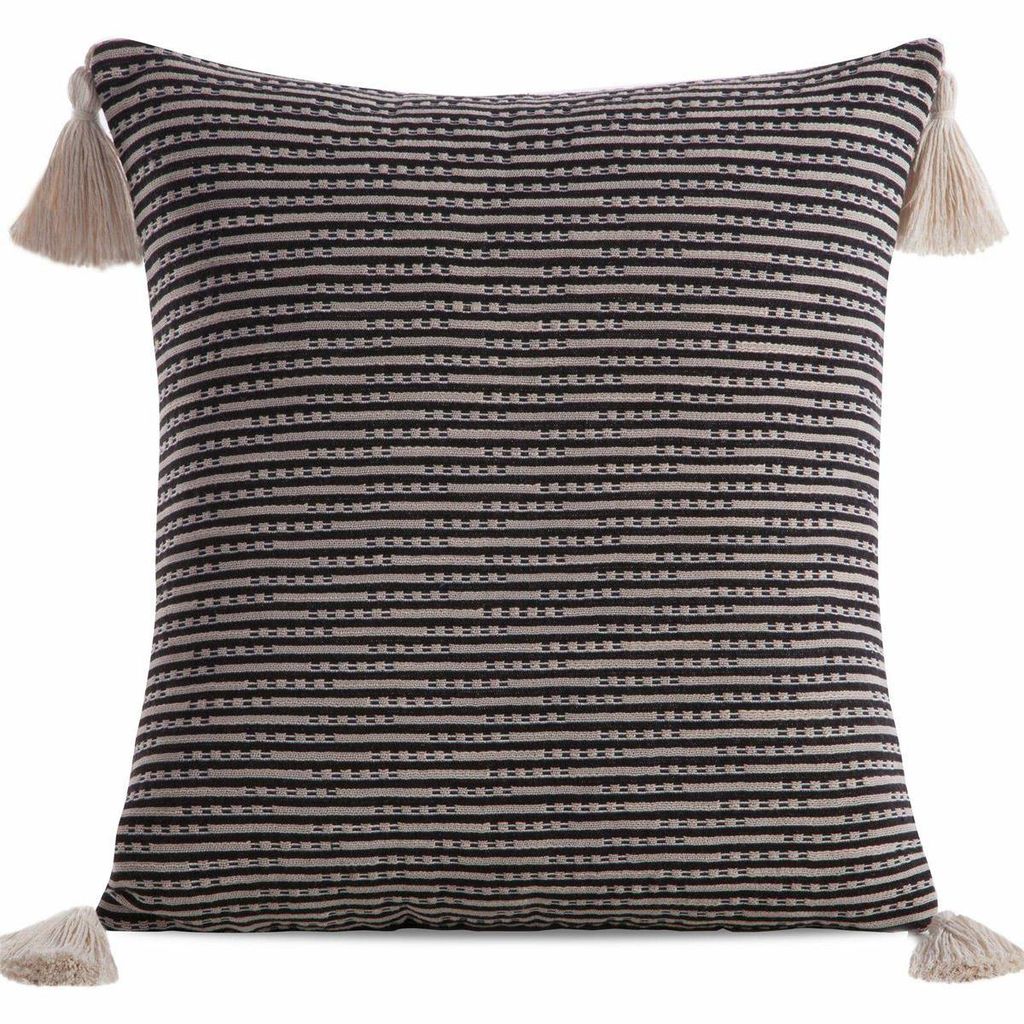 BOHO Kopfkissenbezug 45cm x 45cm schwarz Quasten