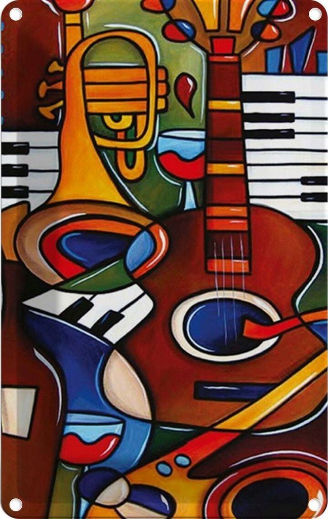 vianmo Blechschild 30x20 cm Musik Instrumente Gittare Piano Bildmotiv