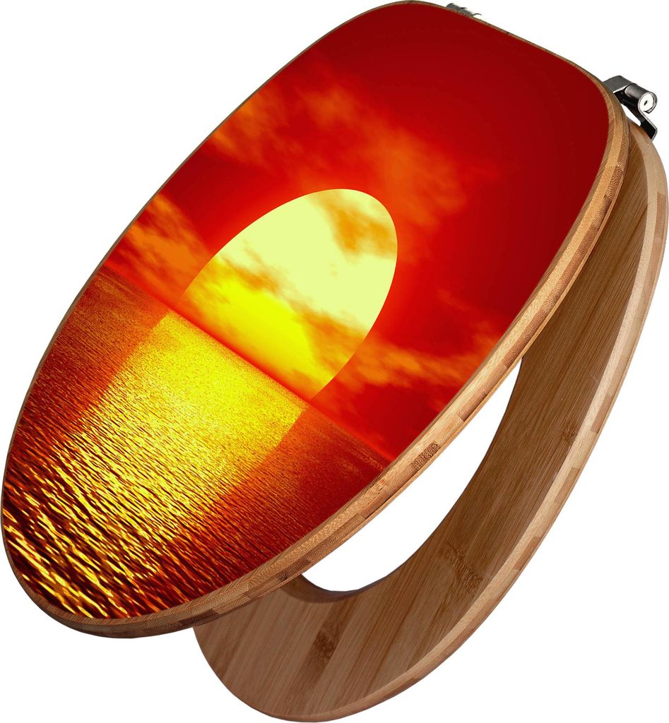 banjado Design WC Sitz Bambus 44x38x5cm - Sonnenuntergang - Toilettendeckel/Toilettensitz Bambus - hochwertiger Bambus Klodeckel/WC-Sitz mit Univer...