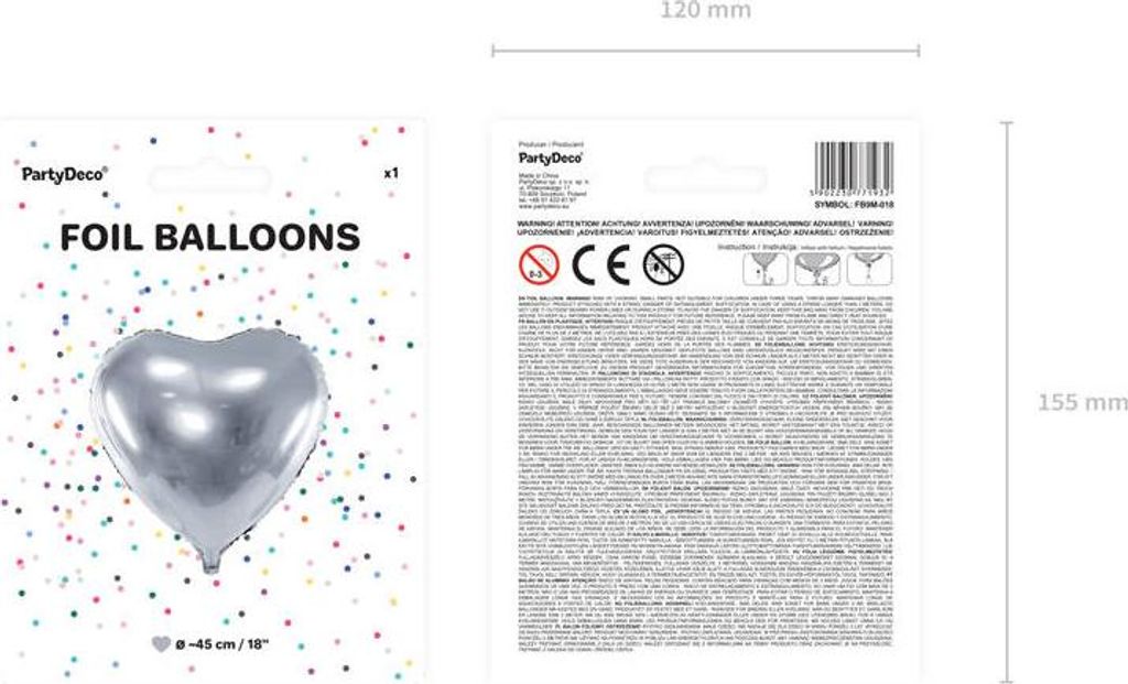 Pallone cuore in foil argento metallizzato Ø 45 cm Immagine del prodotto 