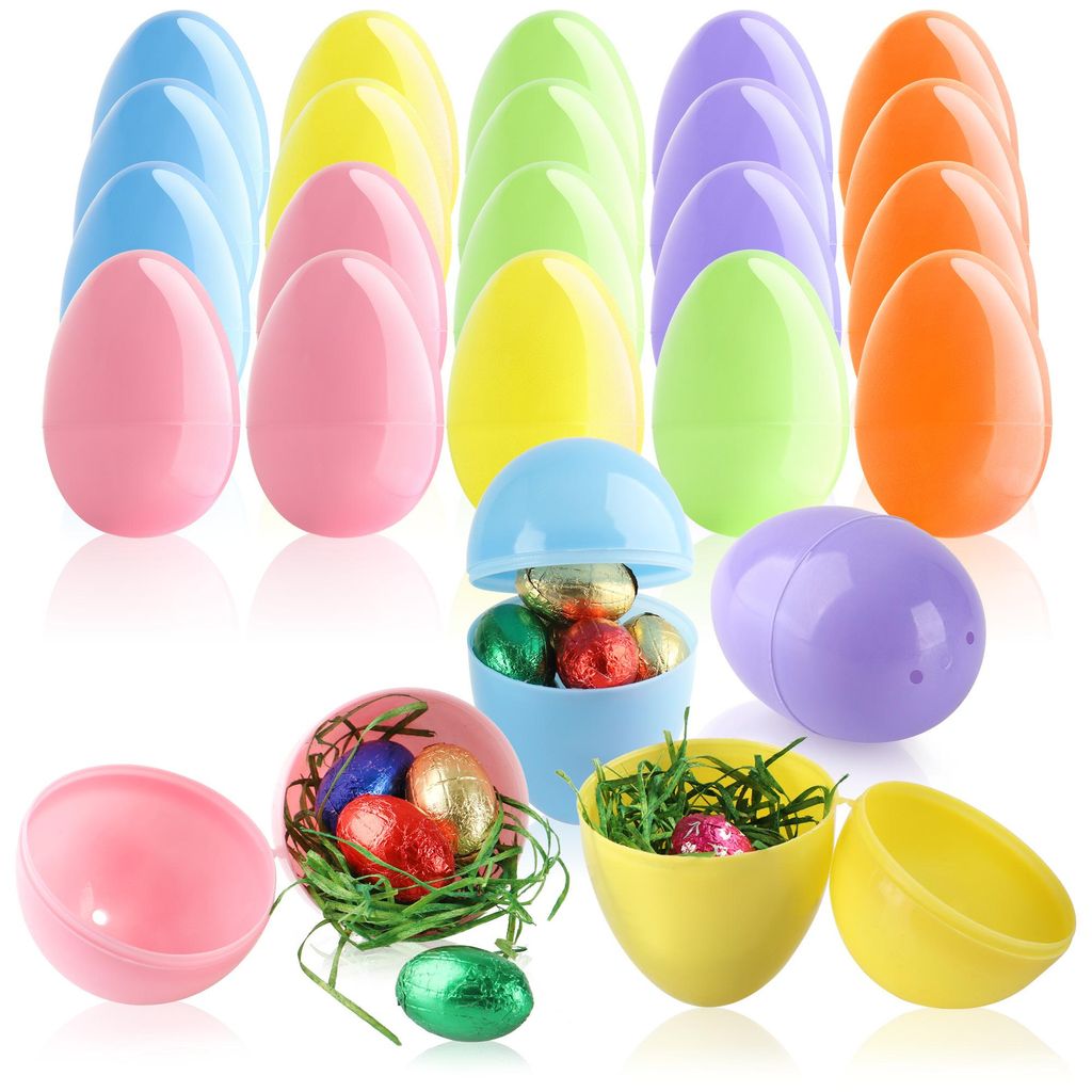 com-four® 24x Füllei - bunte Plastikeier zum Befüllen und Produktbild 