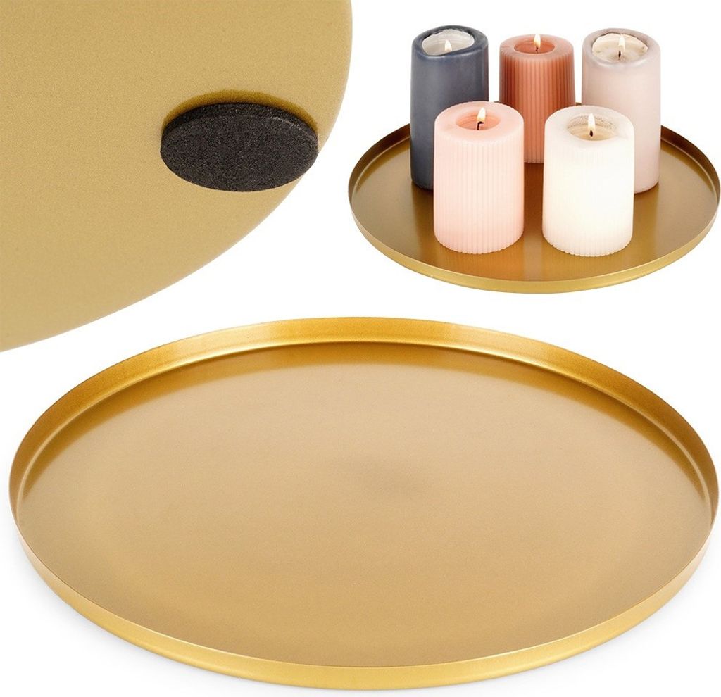 Vilde Dekoteller Dekoplatte Kerzenständer Kerzenplatte Kerzenuntersetzer aus Metall goldfarben 30 cm