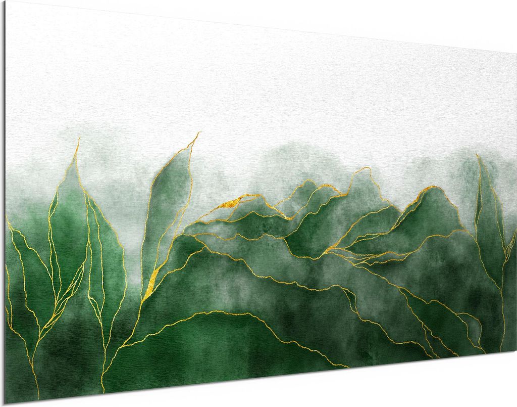 DEQORI Alu-Dibond Bild Silber 100x50 cm 'Grüner Wasserfarbverlauf' Wandbild Metall dünn