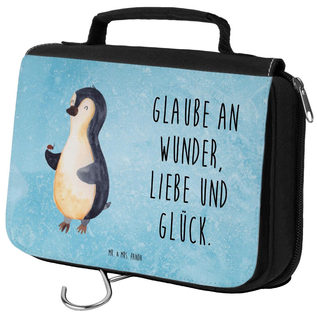 Mr. & Mrs. Panda badtasche Pinguin Marienkäfer - Eisblau - Geschenk, kosmetiktäschchen, Glück, Kulturbeutel, Liebe, Kulturtasche, kulturtäschch...