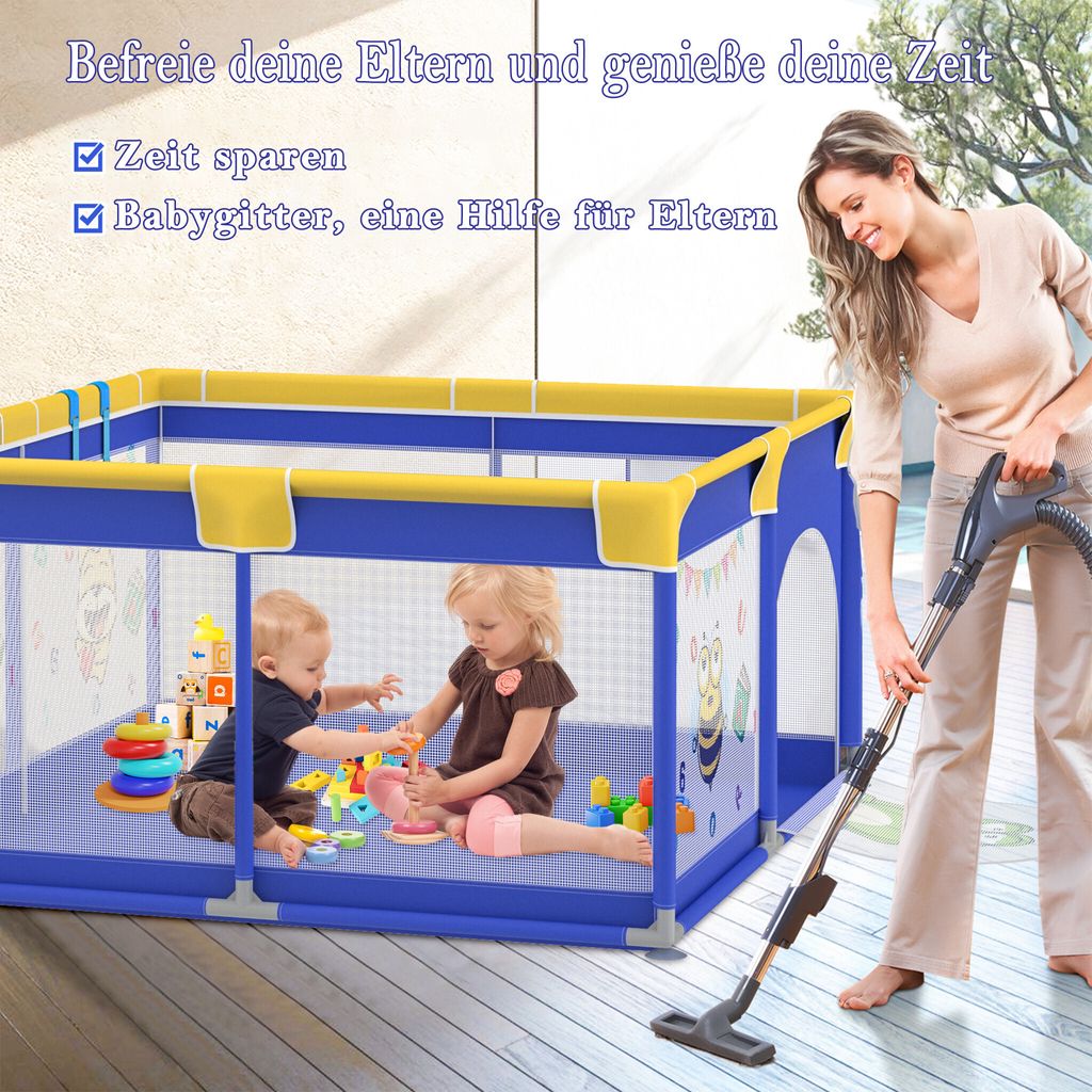 UISEBRT Babybox, opvouwbaar, met deur en speelgoedboard, afsluitrooster van kunststof, speelhek, beschermingsrooster, activiteitencentrum voor kinderen, BPA-vrij, 14 panelen, blauw UISEBRT Babybox, opvouwbaar, met deur en speelgoedboard, afsluitrooster van kunststof, speelhek, beschermingsrooster, activiteitencentrum voor kinderen, BPA-vrij, 14 panelen, blauw