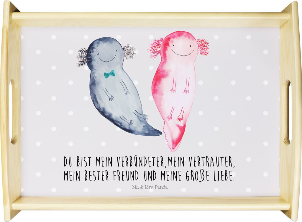 Mr. & Mrs. Panda Tablett Axolotl Freundin - Grau Pastell - Geschenk, Sofa, sofatablett, Tee, Liebe, Deko, Bett-Tablett, Valentinstag, glücklich, a...