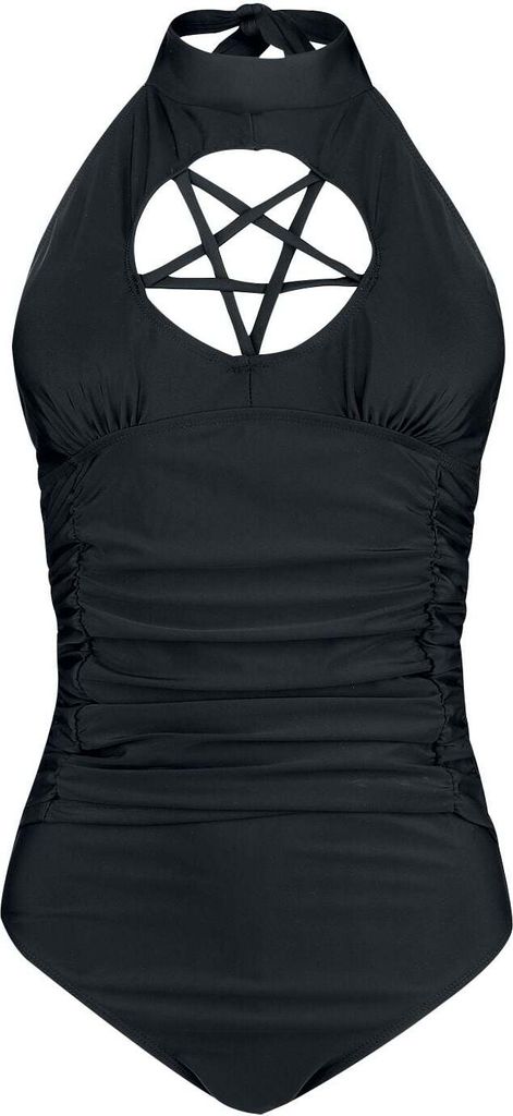 Gothicana by EMP Damen schwarzer Badeanzug mit Pentagramm-Detail L