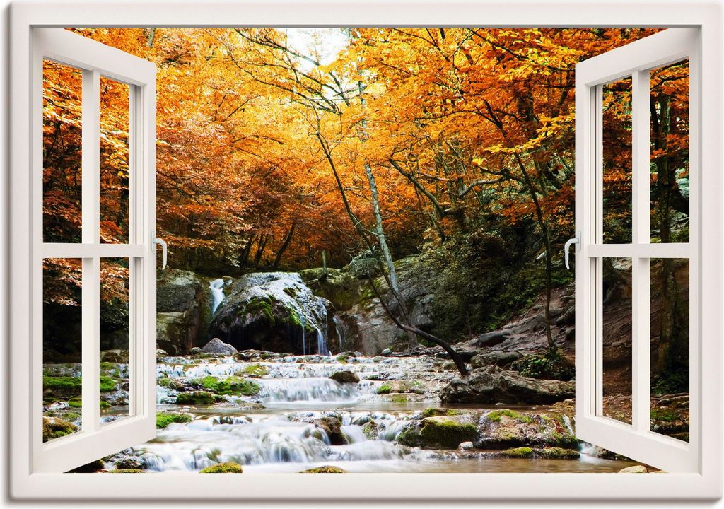 ARTland Leinwandbild Herbstlicher Wasserfall, weiß Größe: 70x50 cm