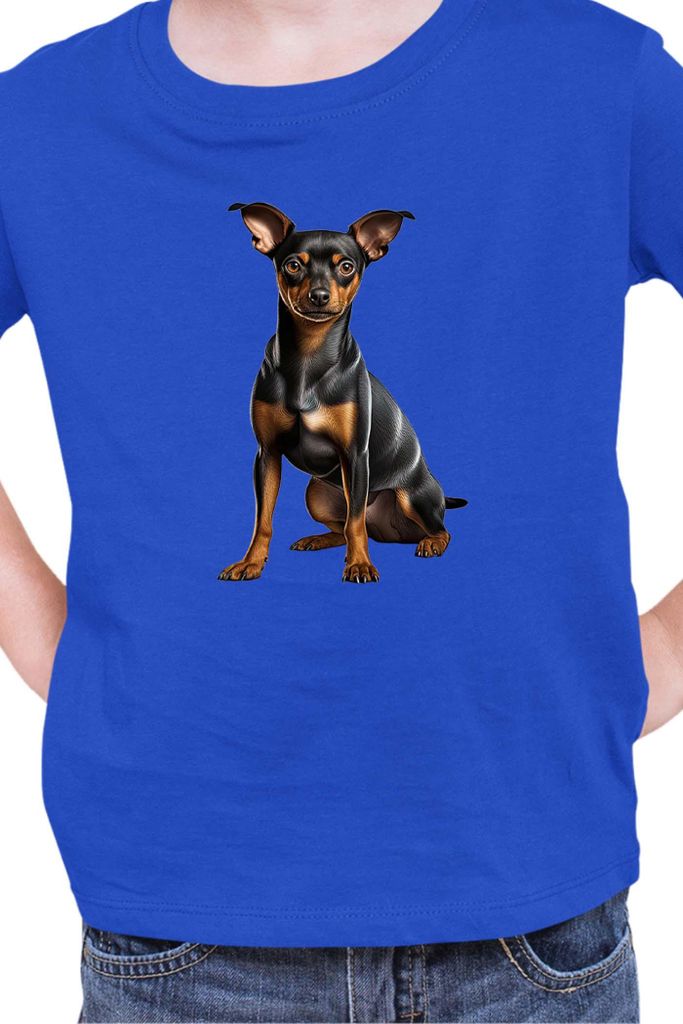 Kinder T-Shirt Dogs Breeds Miniature Pinscher Dog Breed 006, 9-11 Jahr - 140 / Blau