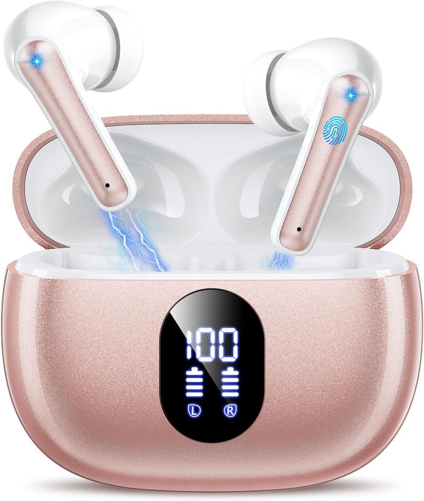 Bluetooth Kopfhörer Kabellos Bluetooth 2026 In Ear Kopfhörer mit 4 ENC Noise Cancelling Mikrofon, LED Anzeige & 48 Std Spielzeit, HiFi Tiefer Bas...