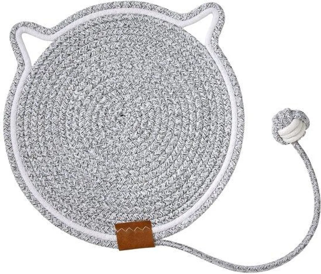 Griffoir pour chat rond gris avec balle de jeu pour meuble