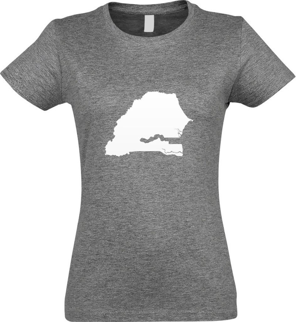 Kiwistar - T-Shirt tailliert - Damen - Graumeliert - Senegal Umriss Kontur - mit Motiv Bedruckt - Funshirt Design - Sport - Freizeit - Damen - XL