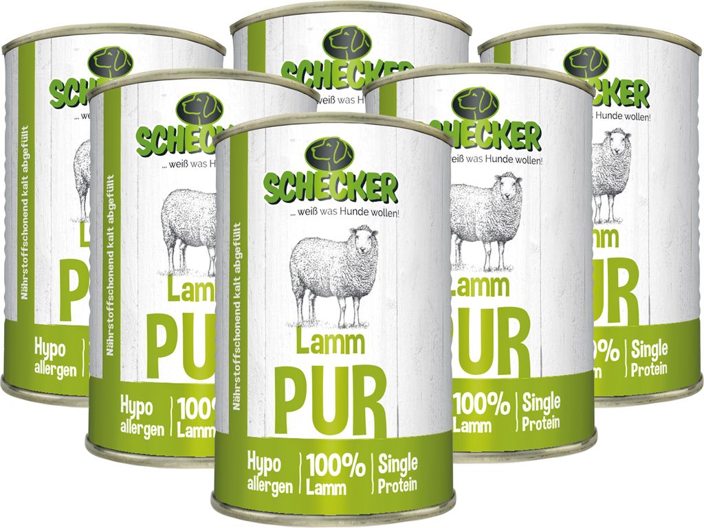 6 x 410 g - Schecker Nassfutter - 100% Lamm pur - getreidefrei - glutenfrei - nur 6,4% Fett