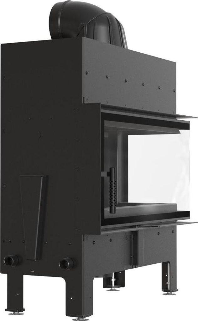 Kamineinsatz aus Stahl KRATKI FLOKI L rechts 12 kW Ø 200 schwarz Verkleidung