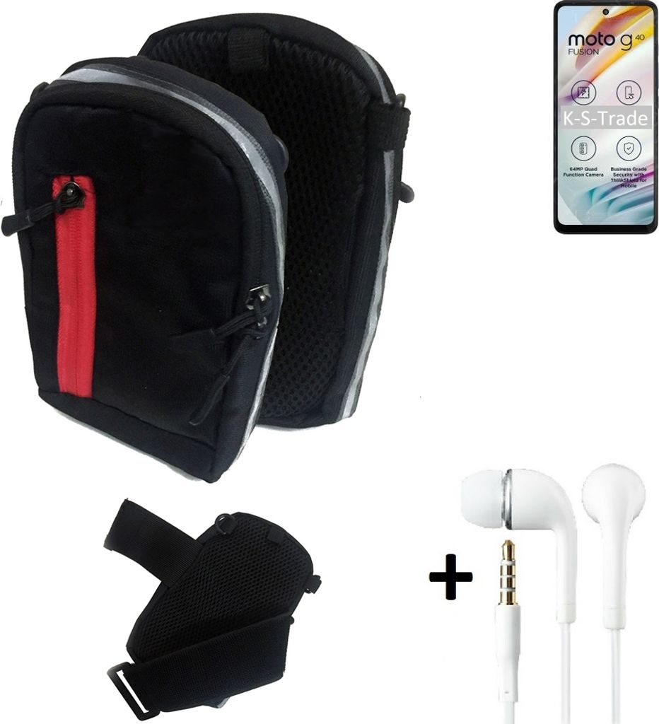 K-S-Trade Outdoor Gürteltasche Holster Umhängetasche + Kopfhörer kompatibel mit Motorola Moto G40 Fusion schwarz Handy Tasche Case travelbag