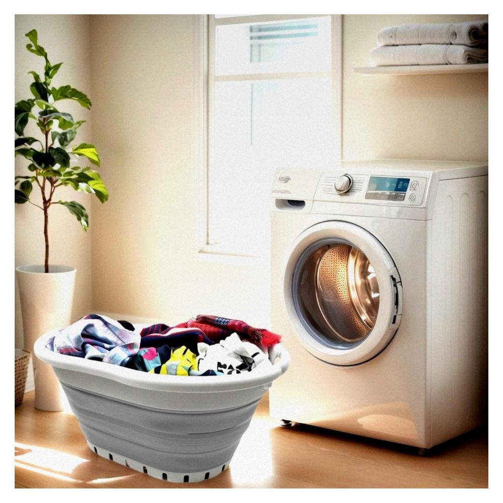 36L Faltbarer Kunststoff-Wäschekorb mit 3 Griffen - Tragbare Waschwanne - Platzsparender Aufbewahrungsbehälter (Grau/Grau)