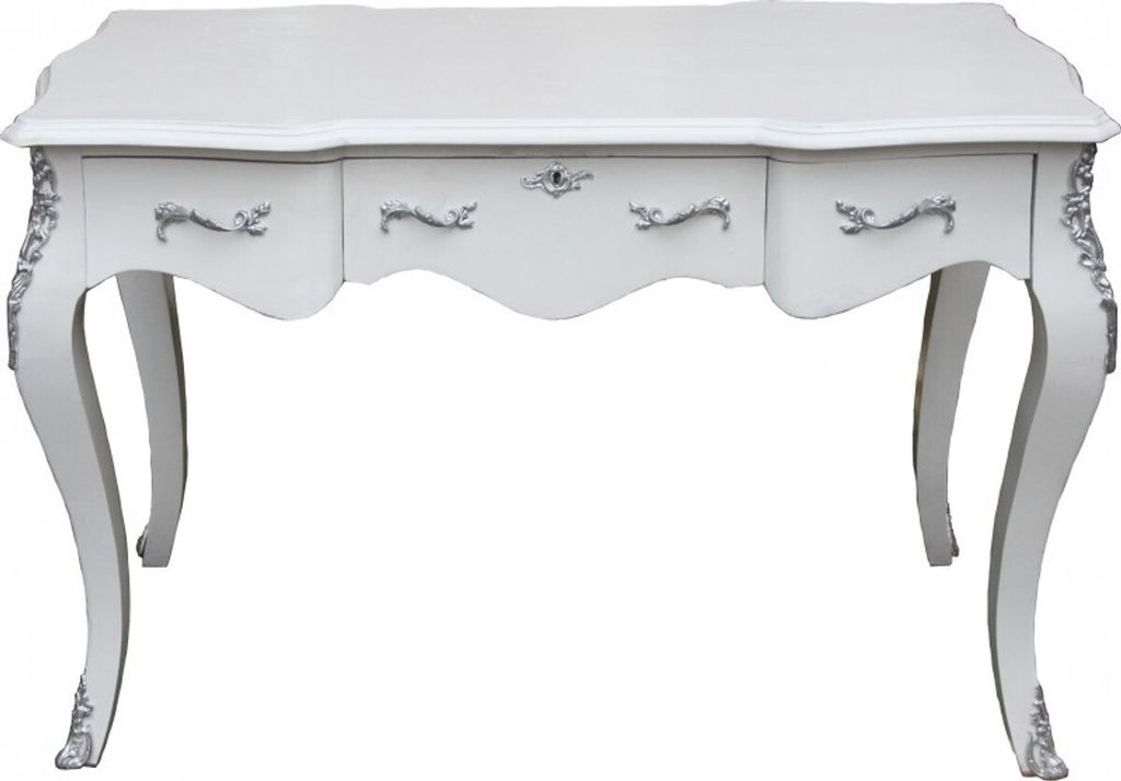 Casa Padrino Luxus Barock Konsolentisch Weiss/Silber 120 x 80 x 58 cm - Damen Schreibtisch - Sekretär Luxus Möbel