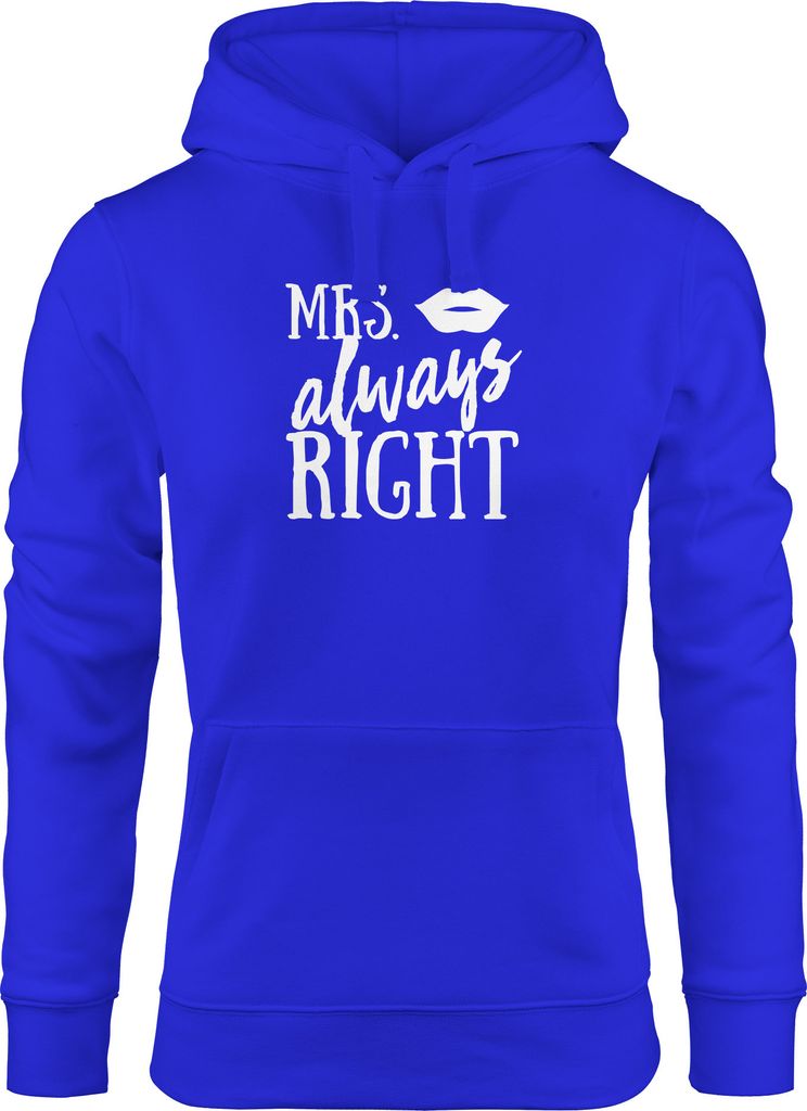 Hoodie Damen Mrs Always Right Hochzeit Geschenk Kapuzen-Pullover Moonworks blau M