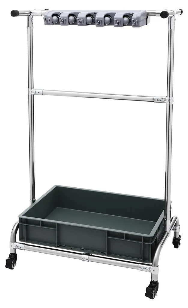 Rangement balai sur roulettes moderne avec égouttoir argenté - Série Pro