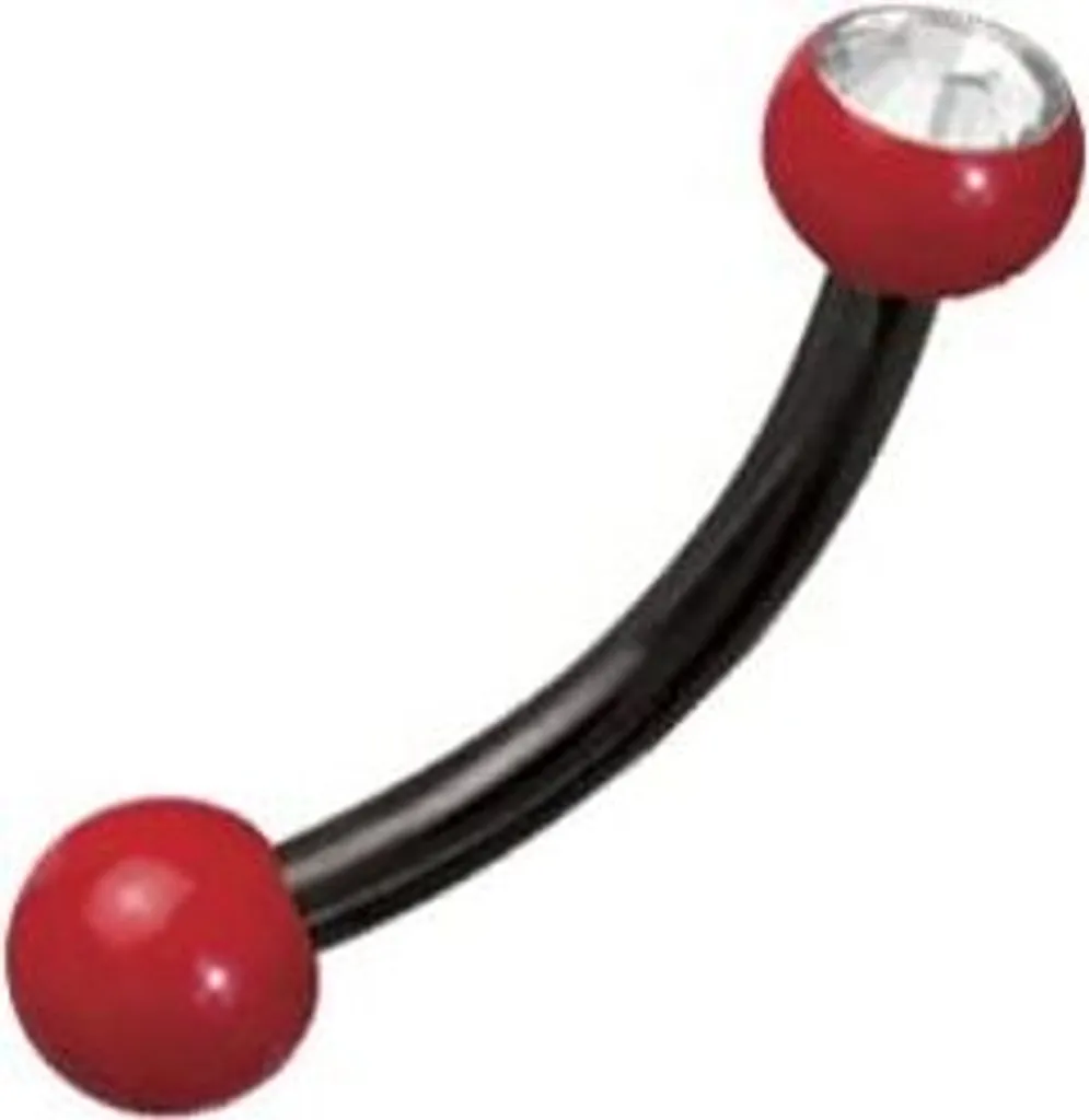 Piercing al sopracciglio in acciaio nero 2 sfere di smalto rosso 3 mm con elementi di cristallo BK-EJBBN.RE.CZ - 10,0 millimetri