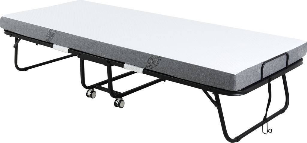 HOMCOM Gästebett Klappbett mit Rollen Stahl+Schaumstoff Weiß+Schwarz 200 x 80 x 42,5 cm