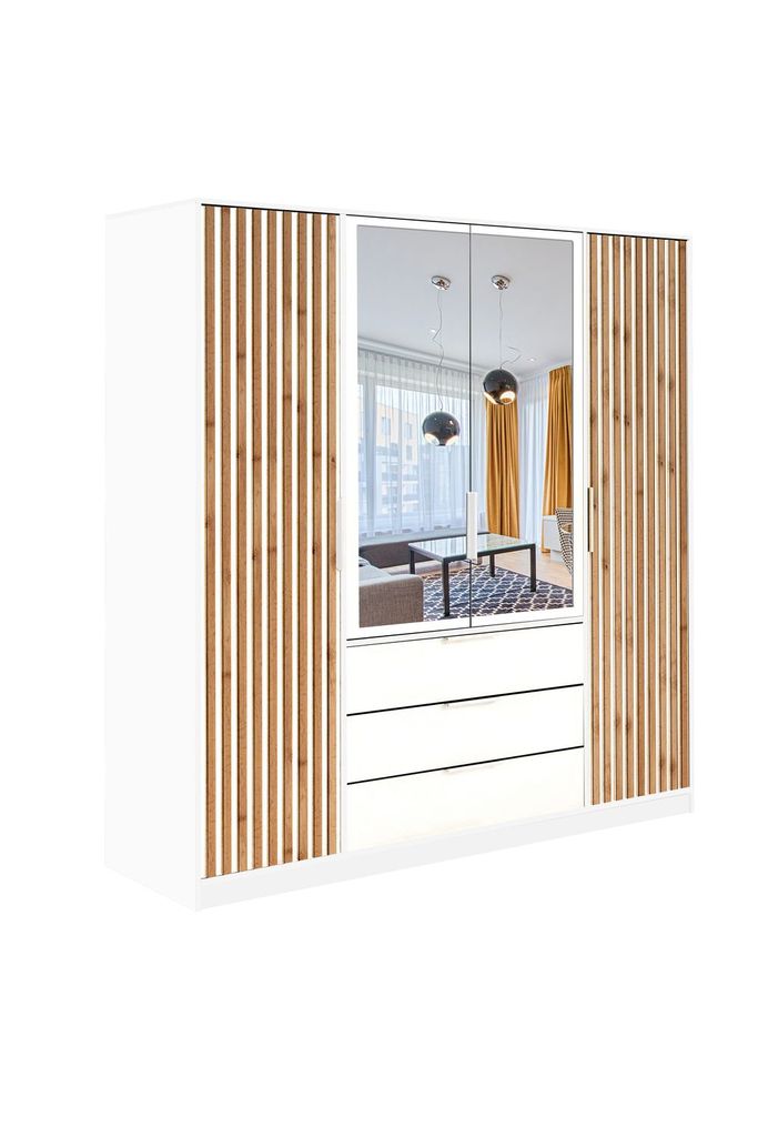 Viertüriger Kleiderschrank 196 AGNESA mit Spiegeln – weiß