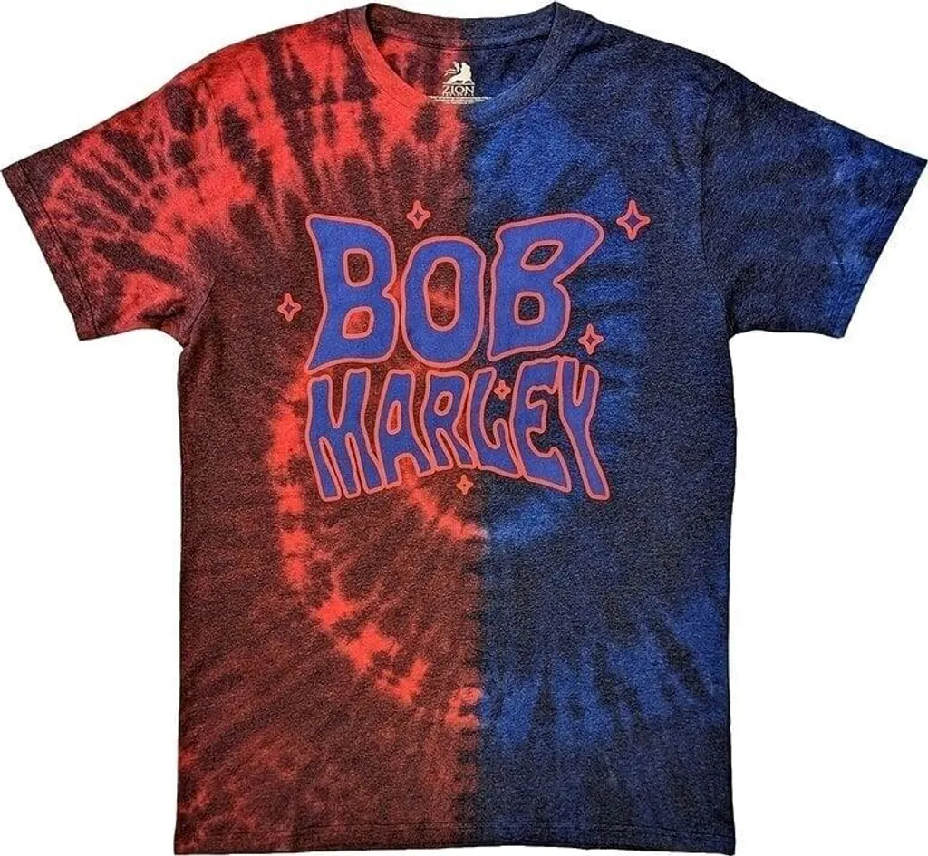 T-shirt de festival Bob Marley Trippy Text rouge et bleu taille L