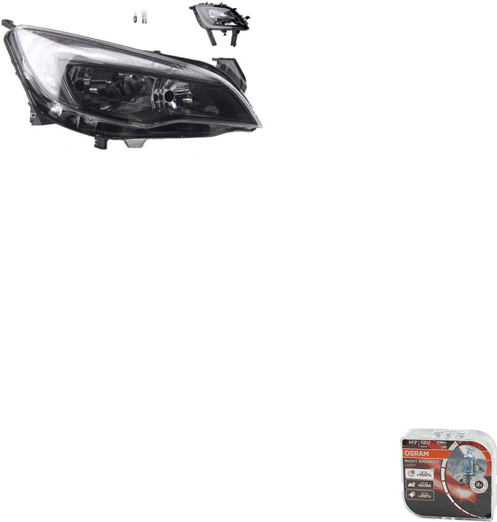 Johns, Scheinwerfer + Osram Night Breaker Laser passend für Opel Astra J 12/09-08/12R 1216220 13297723 1226119 13293623