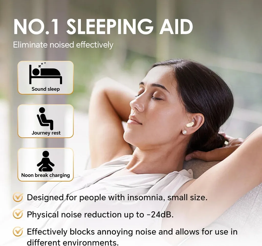 Housse de protection beige pour écouteurs de sommeil Bluetooth 5.3 - 3