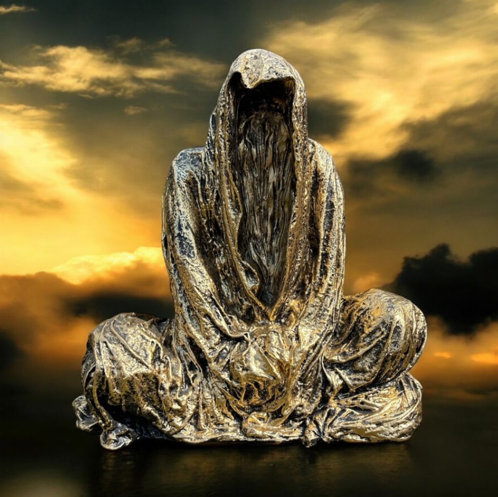 sitzender Geist gold 60cm hoch Dekorationsfigur/Werbefigur - Polyresin - lebensgroß - für draußen