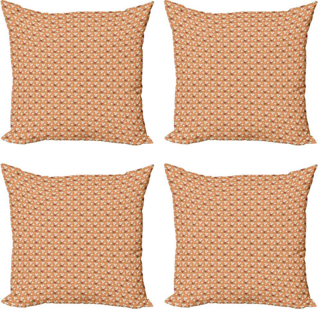 ABAKUHAUS Blumen Kissenbezug Set (4 Stück), Simplistic Daisy Roses Motiv, Moderner Doppelseitiger Digitaldruck, 50 cm x 50 cm, Salmon Dunkle Coral