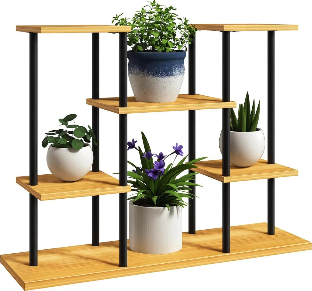Support plantes pour salon et balcon porte-fleurs 6 étages bois naturel