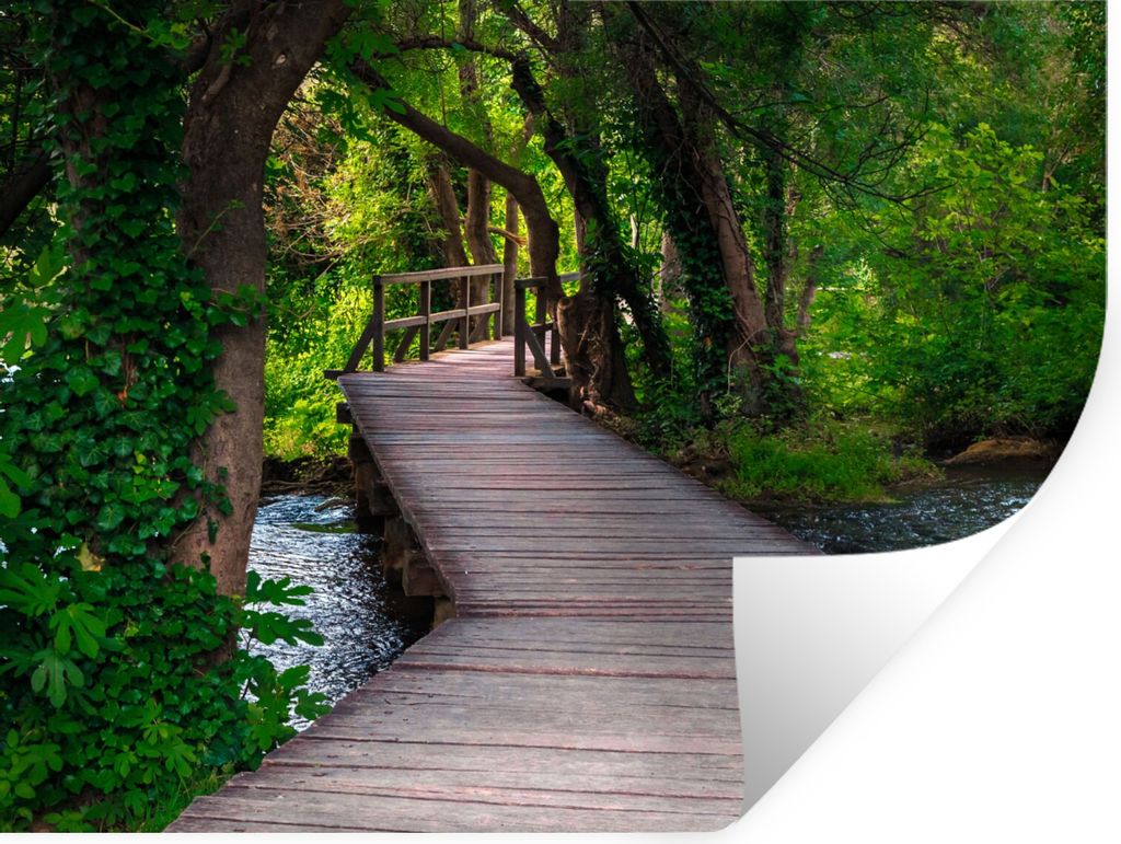 MuchoWow Wandtattoo Wandsticker Wandaufkleber Wald - Natur - Brücke 120x90 cm Selbstklebend und Repositionierbar - Aufkleber