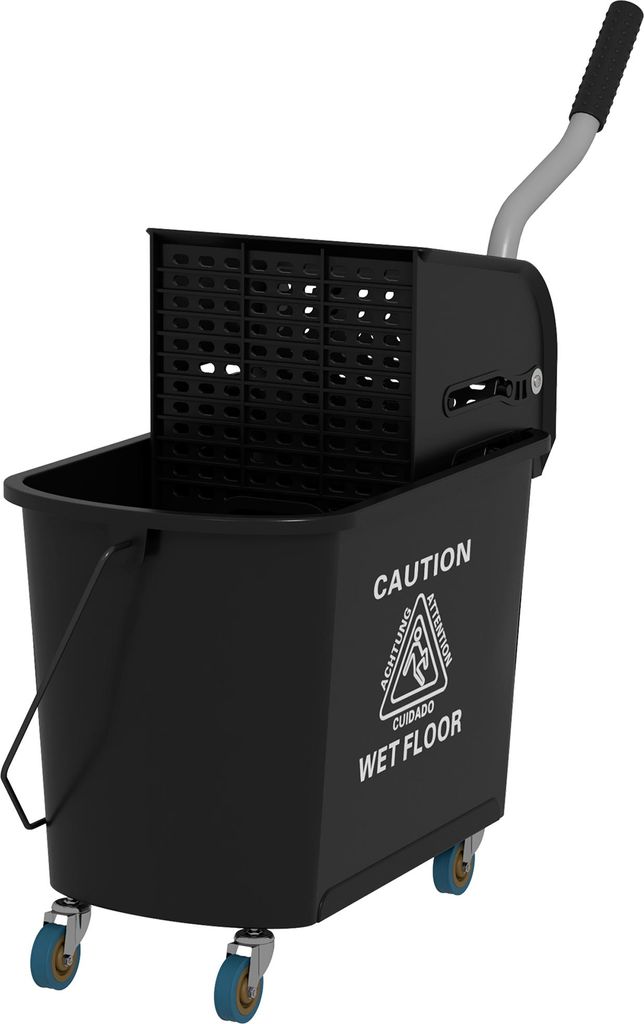 20 L Mopp-Eimer mit Auswringer und Griff, Wischmopp-Eimer auf Rädern, Kunststoff, Schwarz