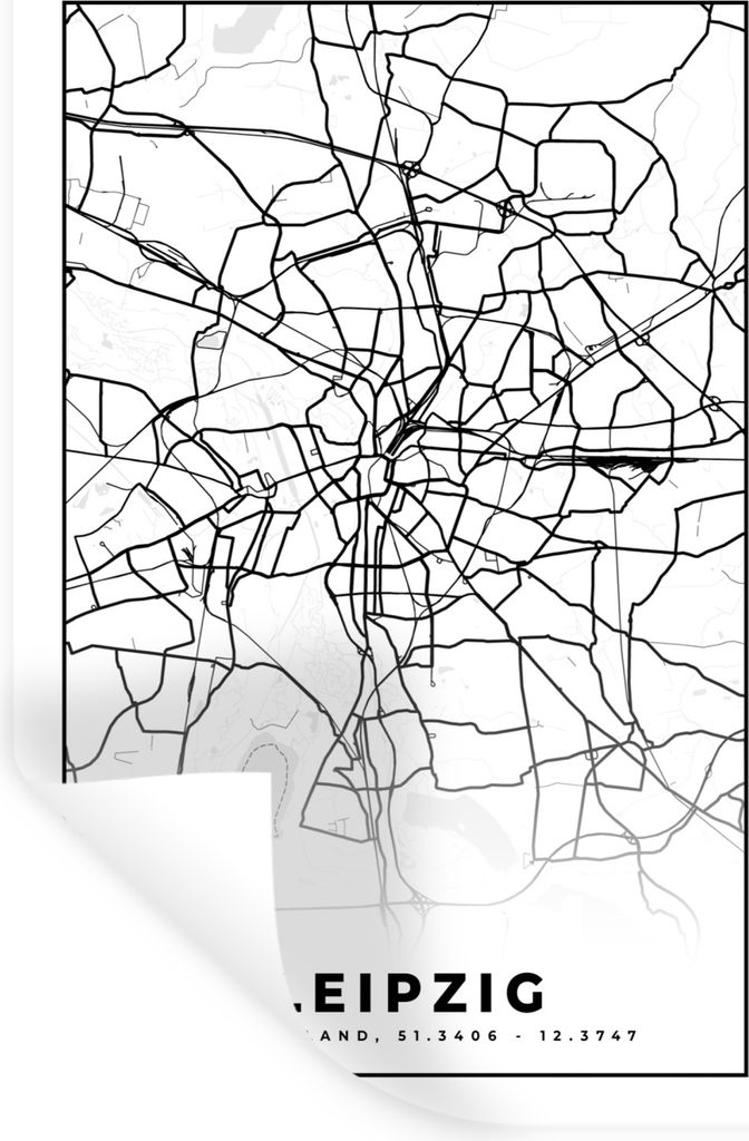 MuchoWow Wandtattoo Wandsticker Wandaufkleber Leipzig - Karte - Stadtplan 80x120 cm Selbstklebend und Repositionierbar - Repositionierbar - Wasse...