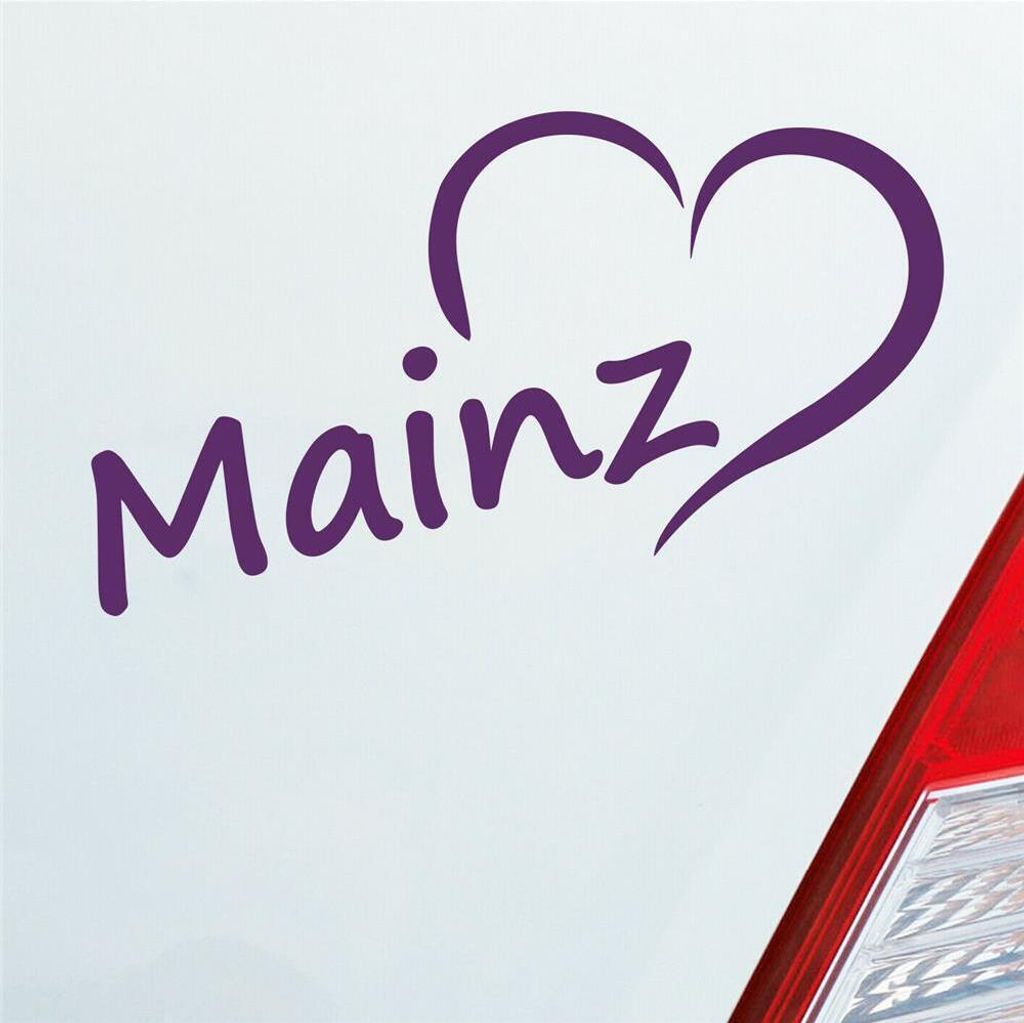 Auto Aufkleber Mainz Herz Heart City Stadt Motorrad 16x8 cm Lila Sticker Heckscheibenaufkleber