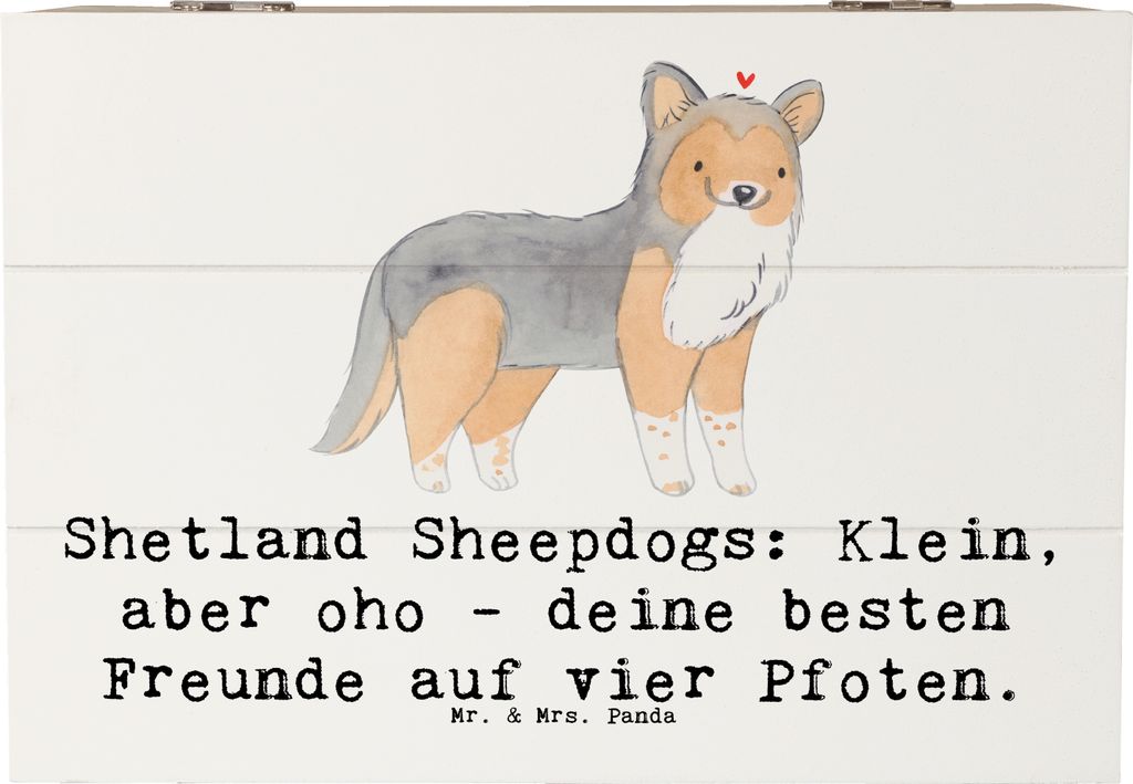 Mr. & Mrs. Panda Holzkiste Shetland Sheepdog Freunde 22 x 15 cm - Weiß - Geschenk, Freundschaft, Holz Aufbewahrungsbox, Kiste mit Deckel, fotobox,...
