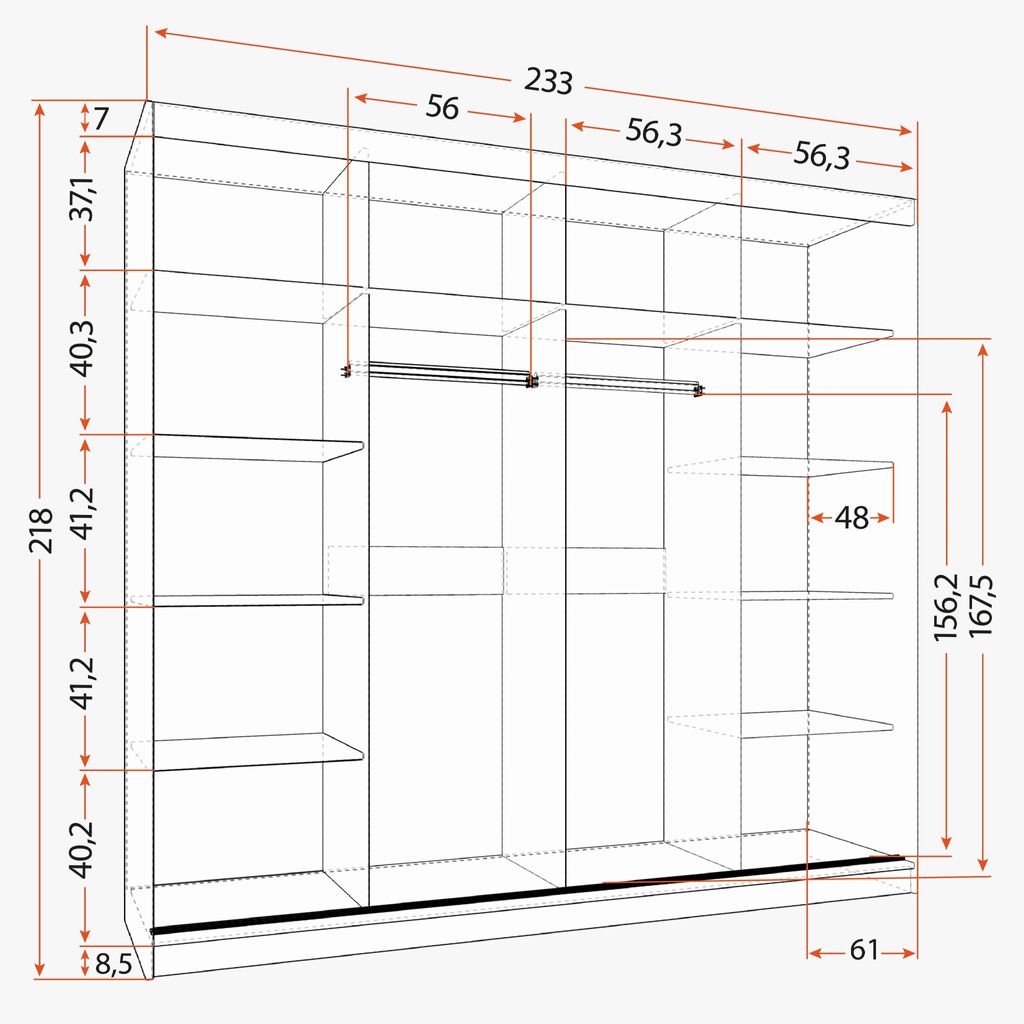 Schwebetürenschrank Kleiderschrank Schrank 233 cm Weiß/Weiß Produktbild 4