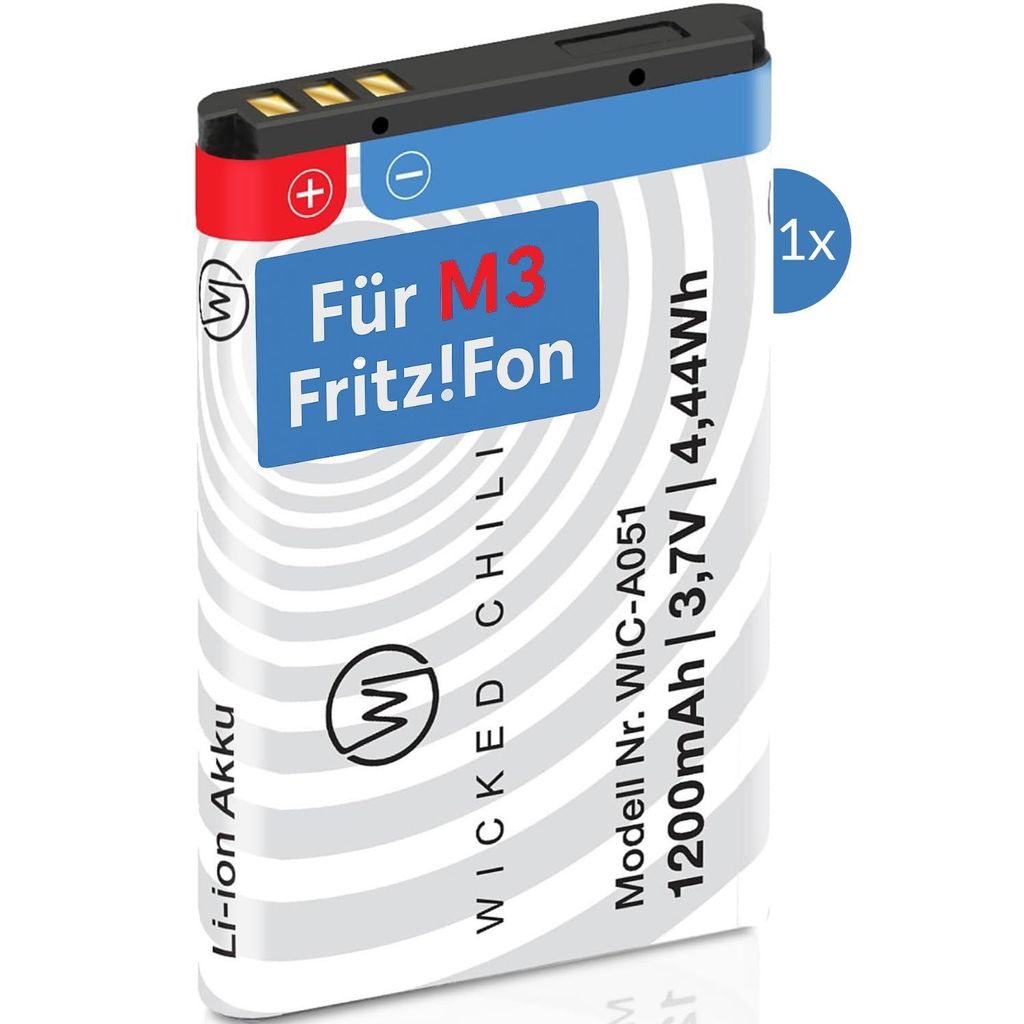 Wicked Chili 1x Akku für AVM FRITZ!Fon M3, Ersatzakku mit +20% Kapazität, Ersatzakku für Fritzfon VOIP Telefon, Zubehör für Fritz Fon Batterie