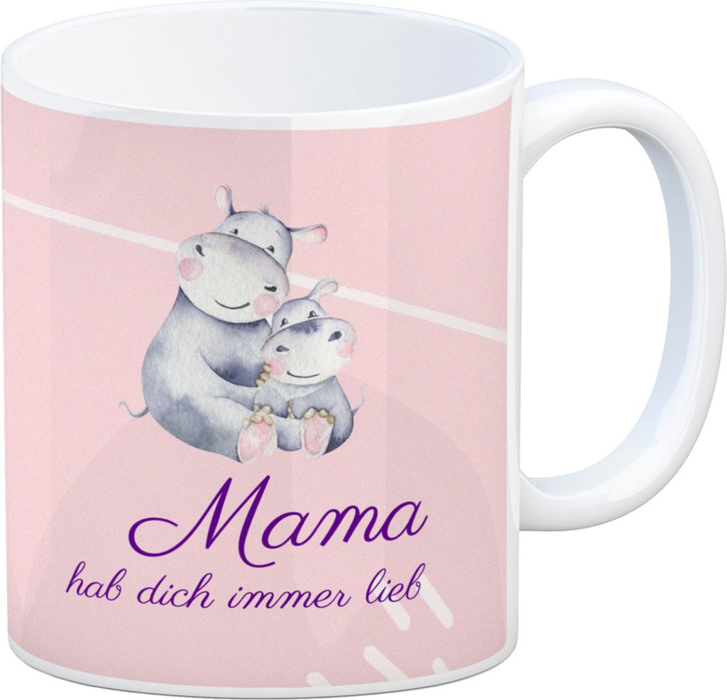 Mama hab dich immer lieb Kaffeebecher mit niedlichem Nilpferd in rosa