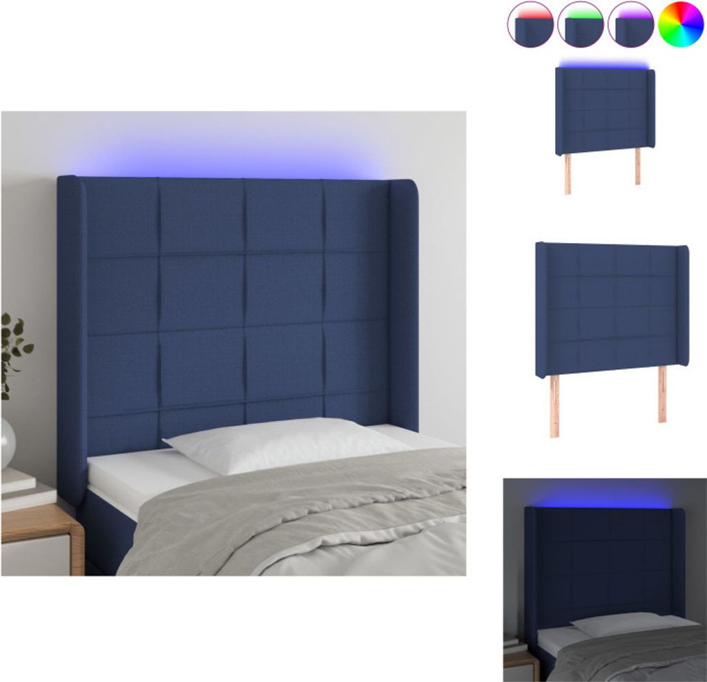 vidaXL LED Kopfteil Blau 103x16x118/128 cm Stoff - Kopf- & Fußenden
