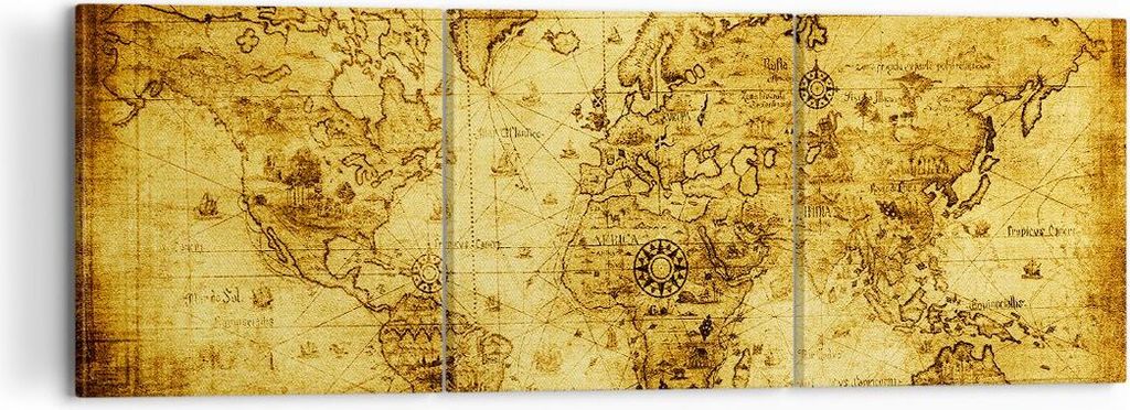 Bild auf Leinwand - Leinwandbild - Karte Welt Kontinente - 120x40cm - Wand Bild - Wanddeko - Leinwanddruck - Bilder - Kunstdruck - Wanddekoration -...