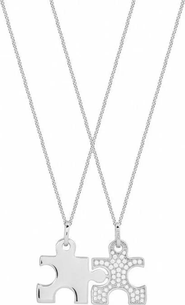 Duo de Pendentifs Puzzle en Argent Sterling 925 Massif, Finition Argent