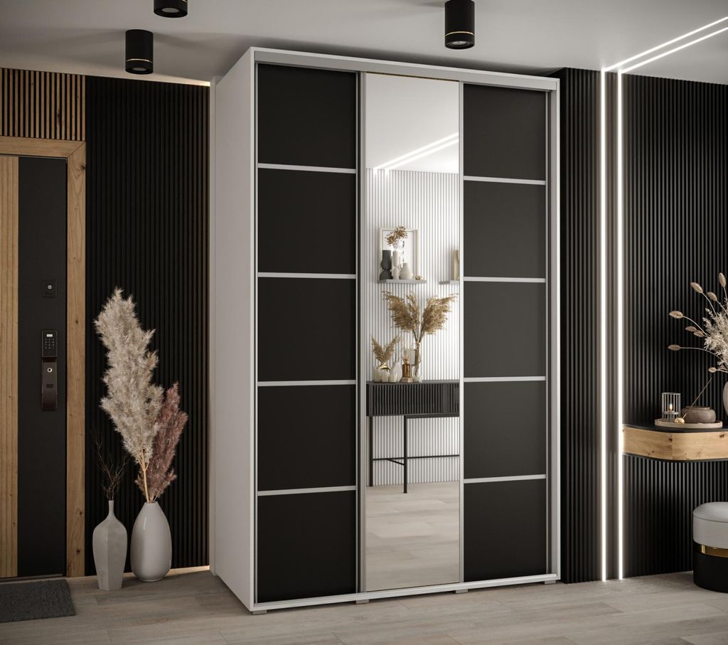 Kleiderschrank ASIRI 5 – 160/60 cm, weiß/schwarz/silber
