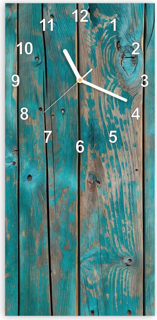 Wanduhr aus Glas mit Motiv Vintage Holz Bretter- 30 x 60 cm - inkl. Aufhängesystem