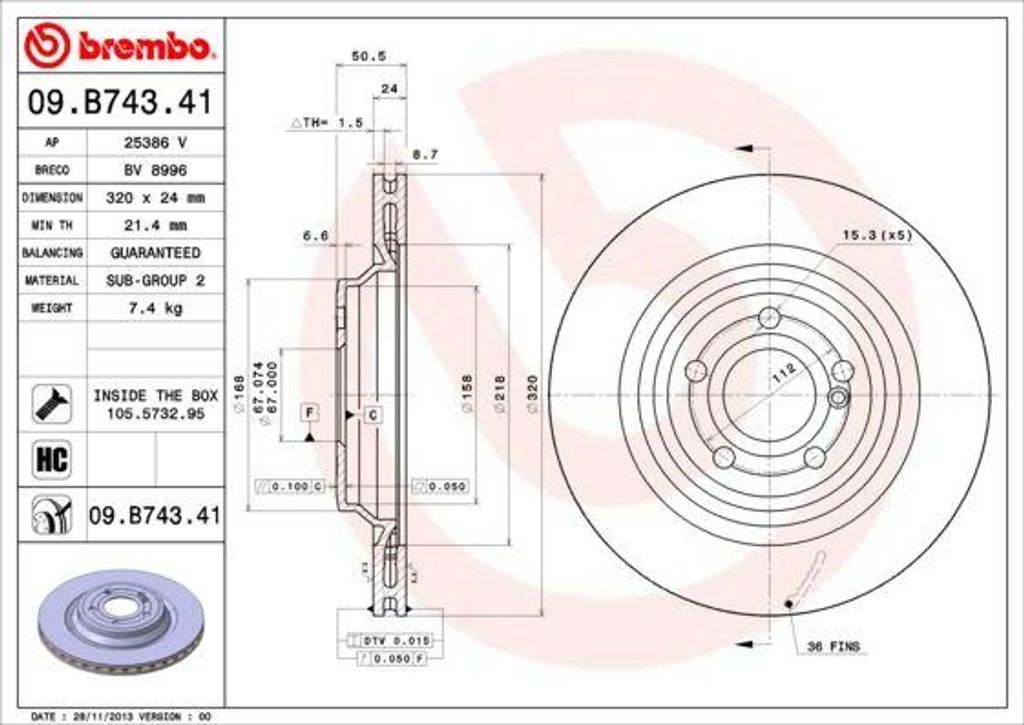 BREMBO 09.B743.41 Bremsscheibe OE 0004231412 kompatibel mit SL
