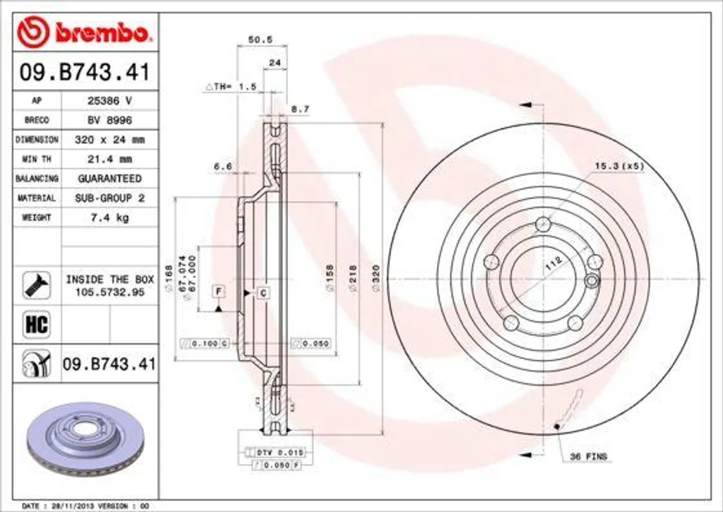 Disque de frein Brembo 09.B743.41 High Carbon pour Mercedes OE 4231412